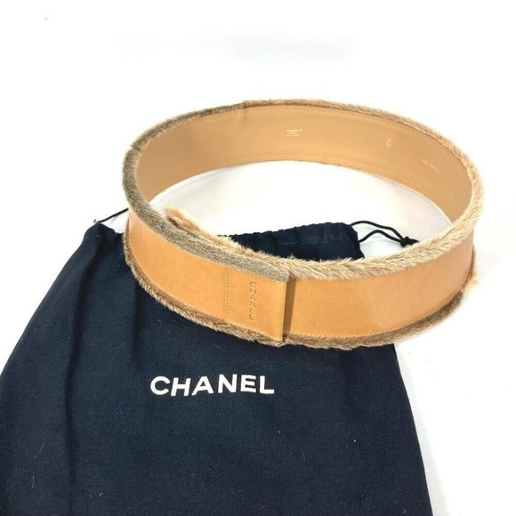 CHANEL CC CC Mark belt Leather / Pony-Hair Beige/RedBased - Picture 2 of 10